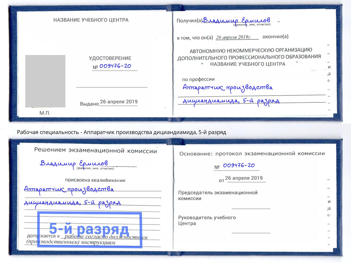 корочка 5-й разряд Аппаратчик производства дициандиамида Кузнецк