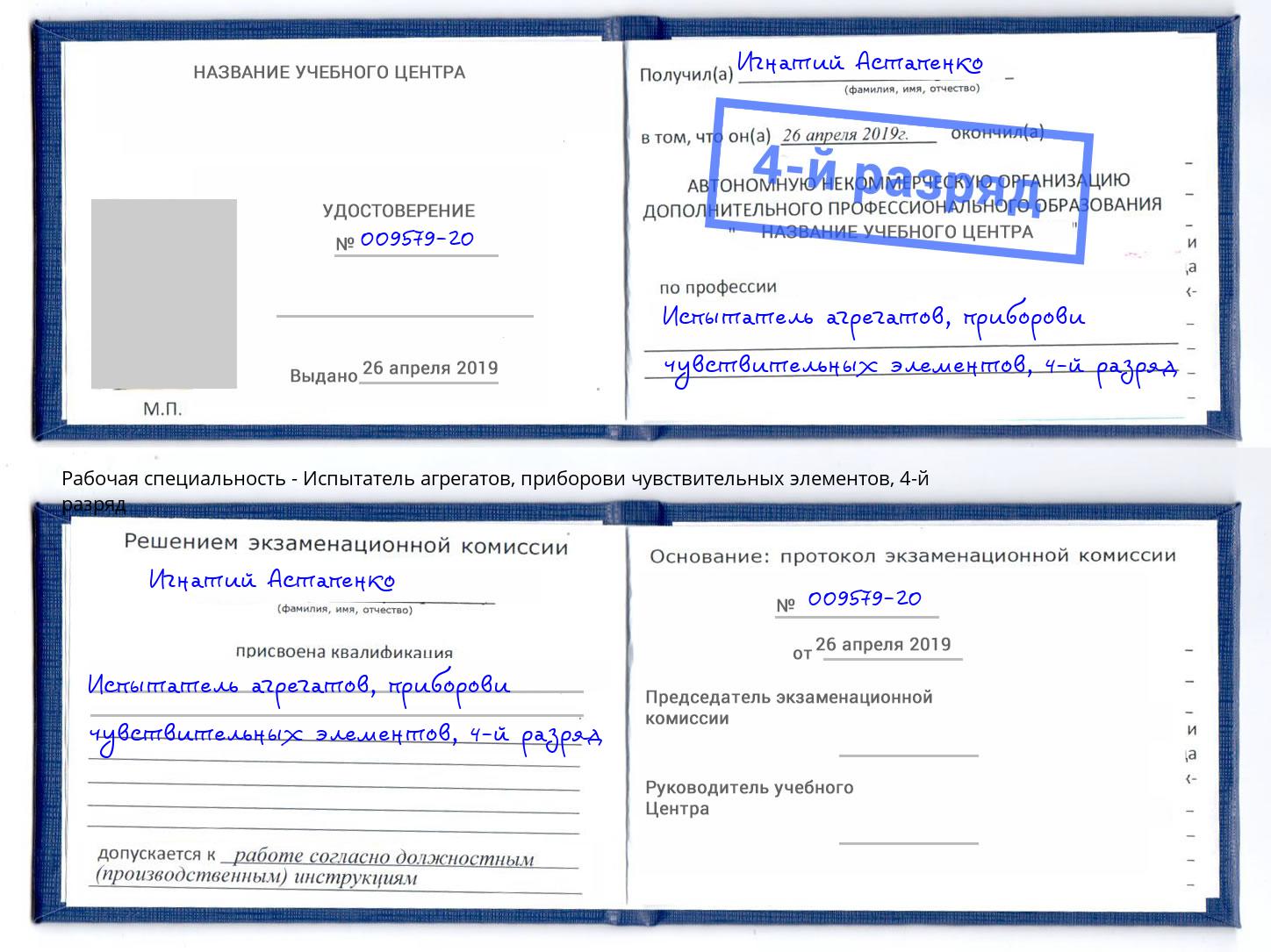 корочка 4-й разряд Испытатель агрегатов, приборови чувствительных элементов Кузнецк