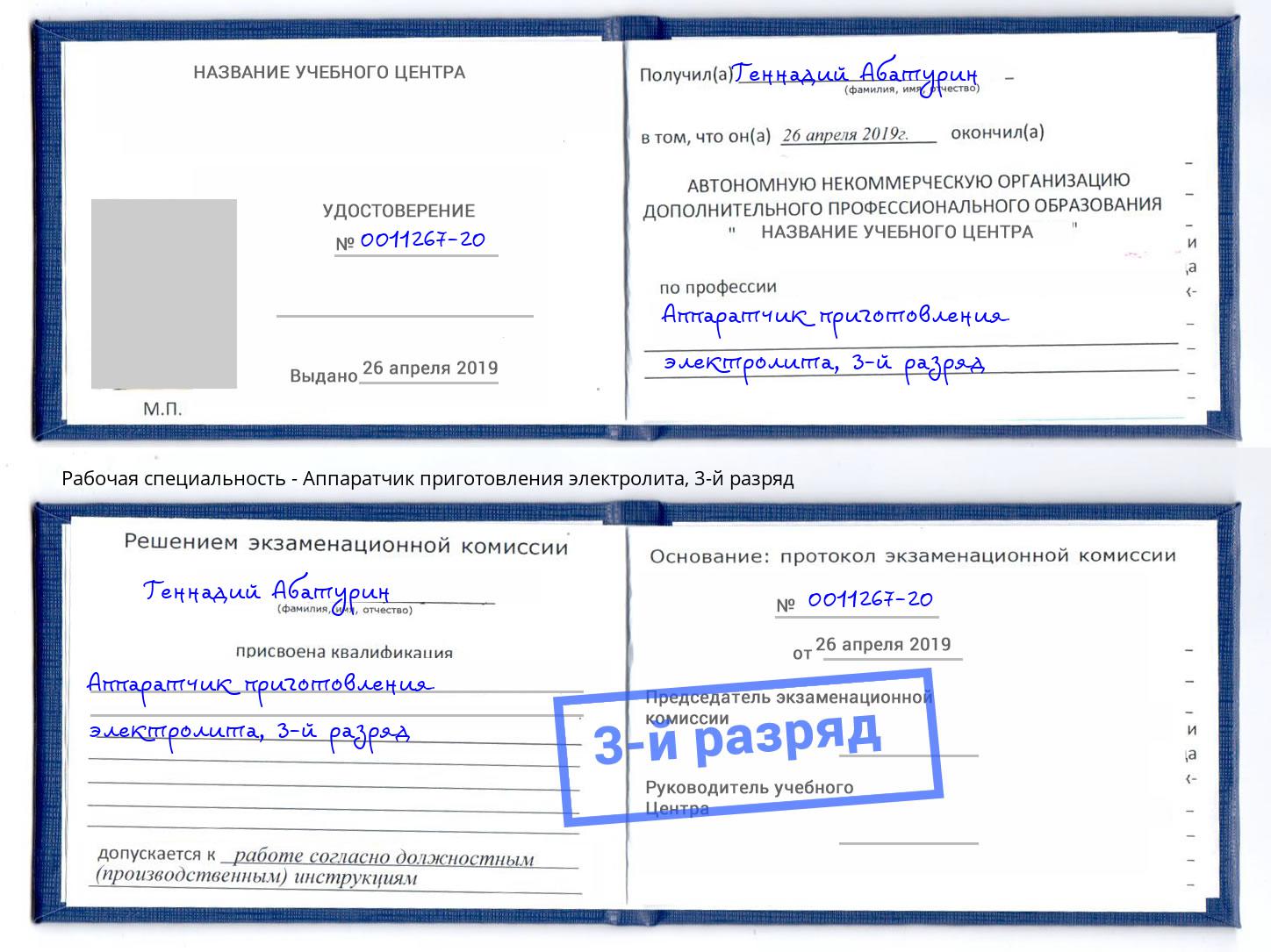 корочка 3-й разряд Аппаратчик приготовления электролита Кузнецк