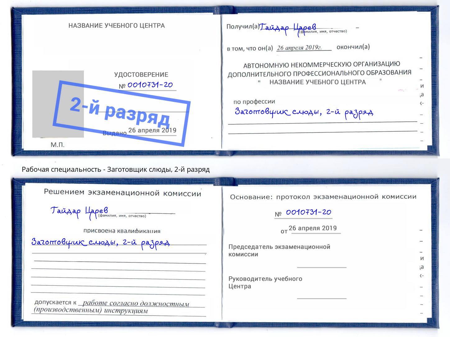 корочка 2-й разряд Заготовщик слюды Кузнецк