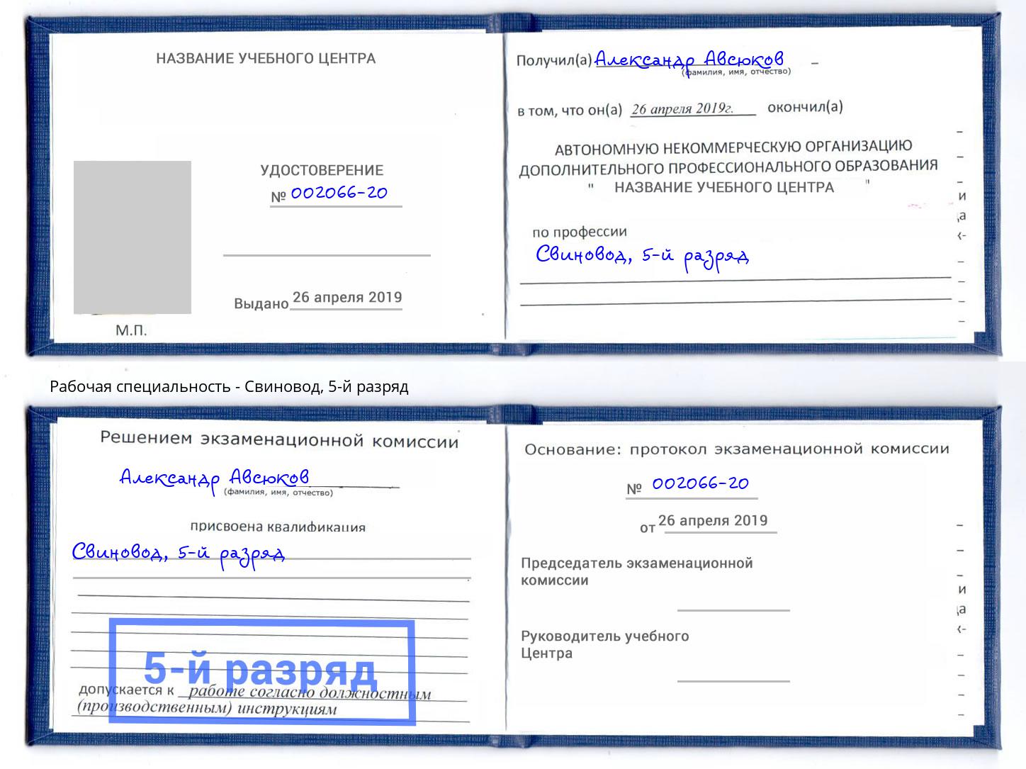 корочка 5-й разряд Свиновод Кузнецк