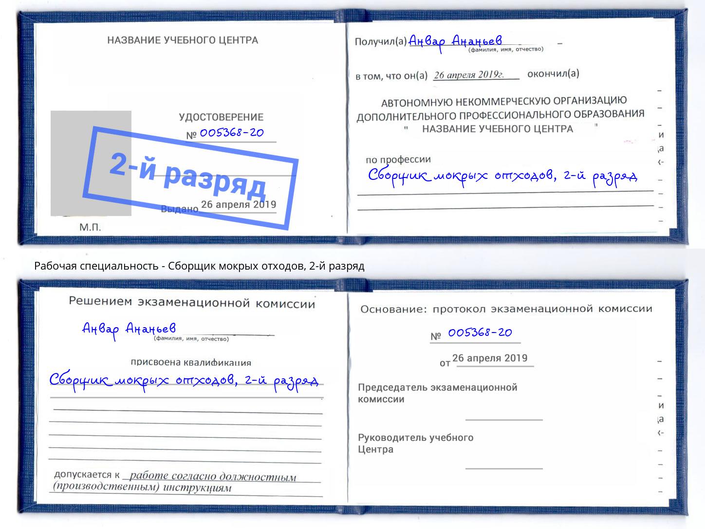 корочка 2-й разряд Сборщик мокрых отходов Кузнецк
