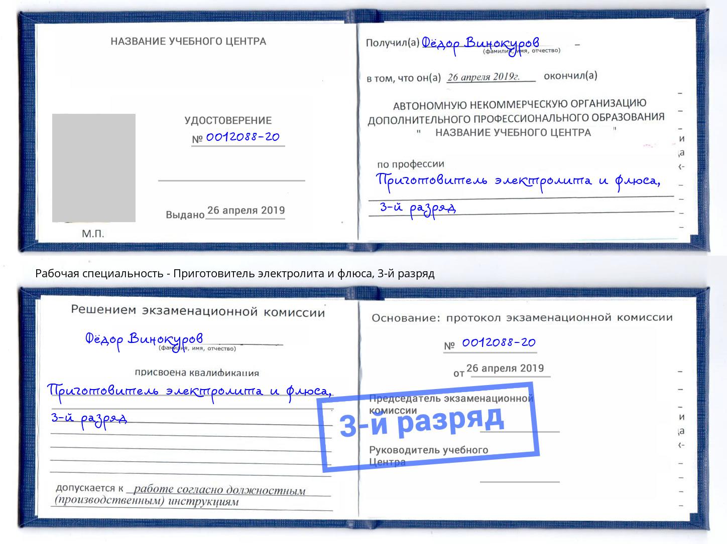 корочка 3-й разряд Приготовитель электролита и флюса Кузнецк