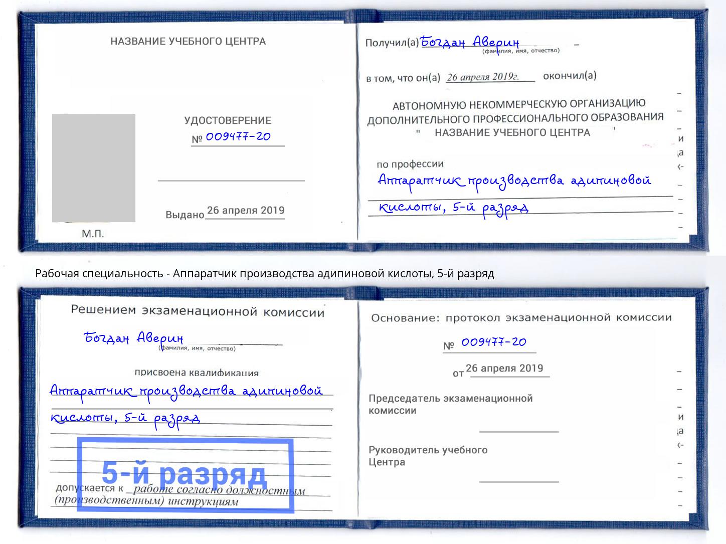 корочка 5-й разряд Аппаратчик производства адипиновой кислоты Кузнецк