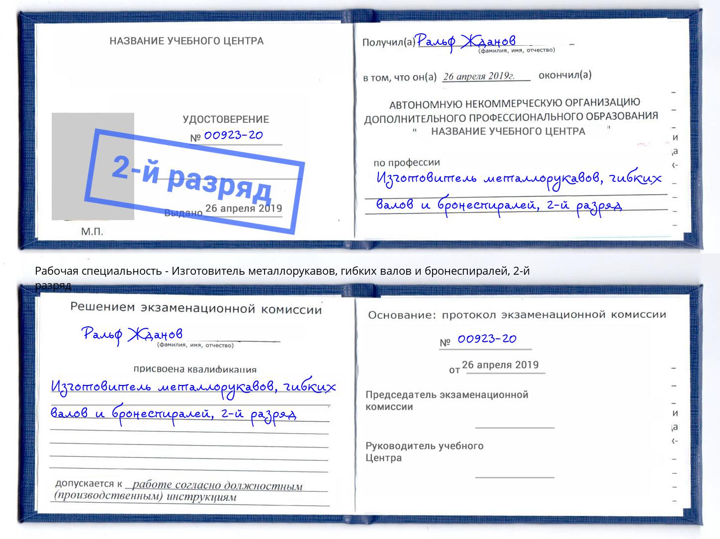 корочка 2-й разряд Изготовитель металлорукавов, гибких валов и бронеспиралей Кузнецк